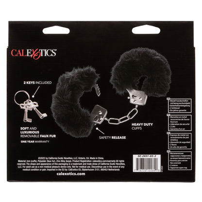 Ultra Fluffy Furry Wrist Cuffs - Adjustable Black BDSM Restraints with Quick-Release