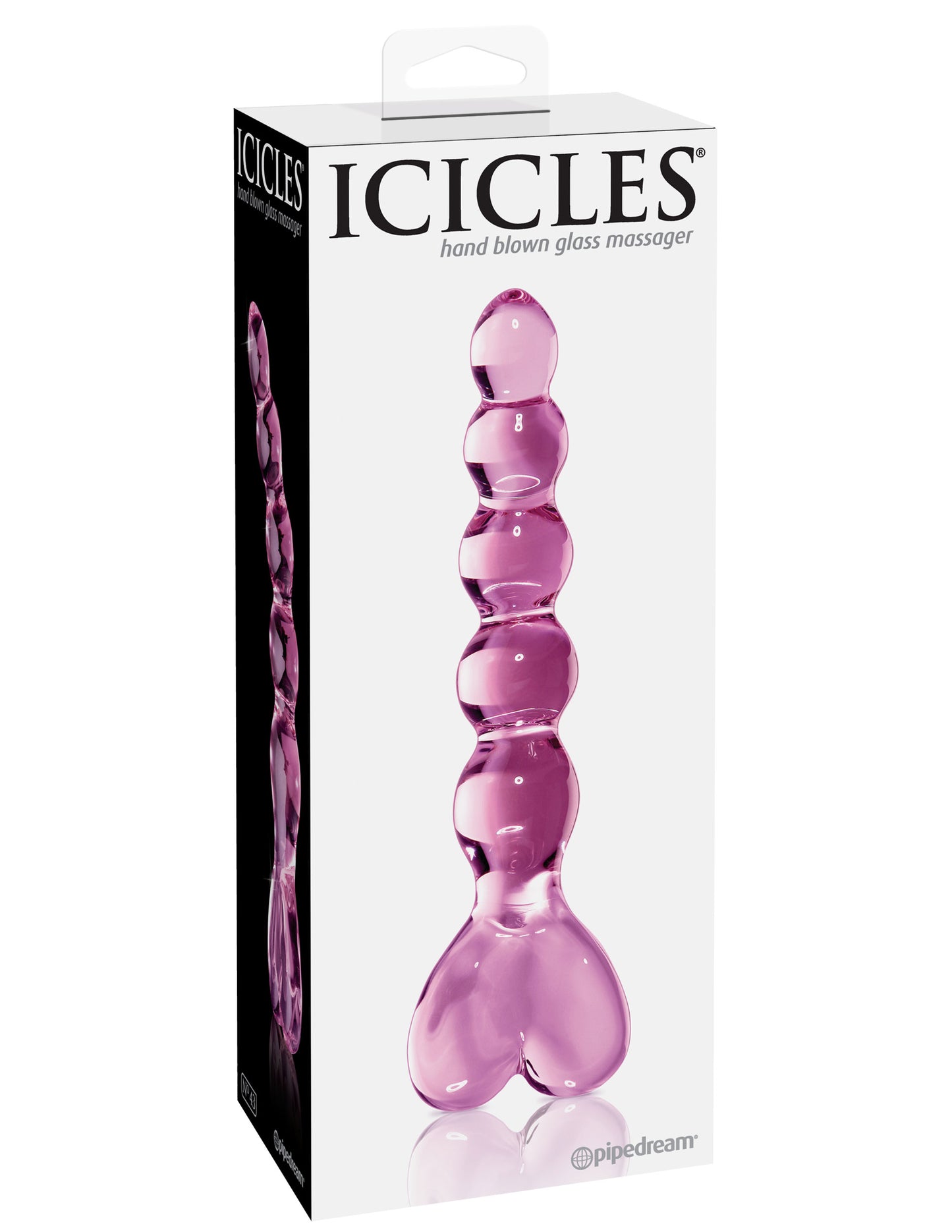 6" Curved Glass G-Spot Dildo Pink Heart Handle Textured Probe