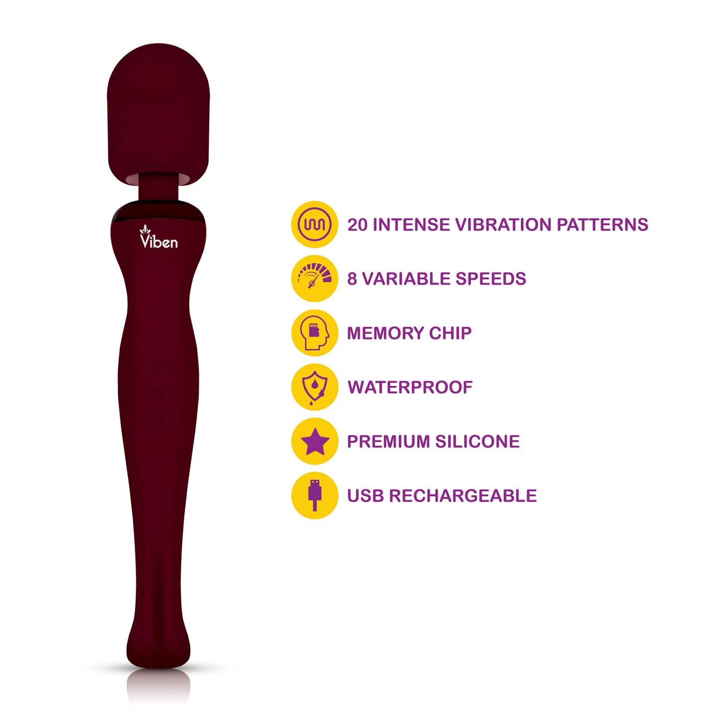 Rechargeable Wand Massager 20 Vibration Patterns 8 Speeds – Ruby Red