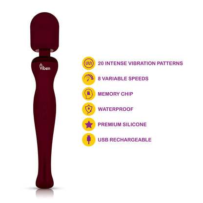 Rechargeable Wand Massager 20 Vibration Patterns 8 Speeds – Ruby Red