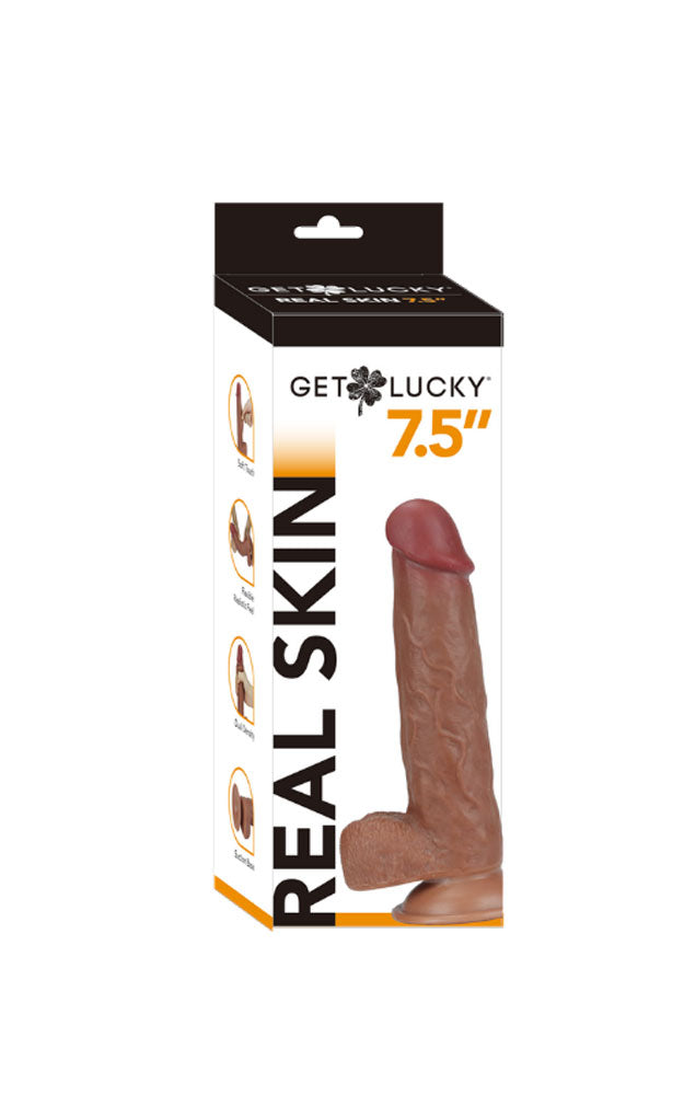 7.5 Inch Realistic Dual-Layer Dildo - Real Skin Lucky Tan