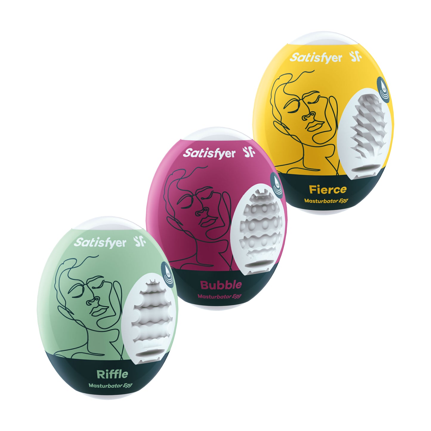 3PC Satisfyer Masturbator Egg Set - Riffle Bubble Fierce