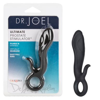 Ergonomic Curved Silicone Prostate Massager with Ring Handle - Black