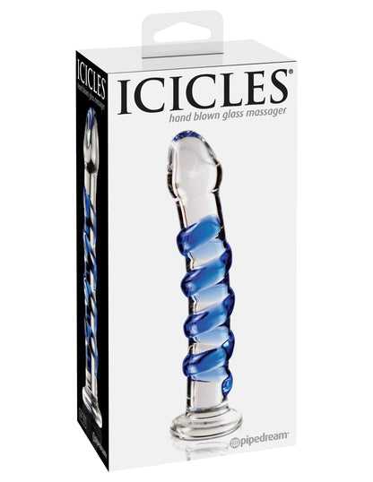 7" Textured Blue Glass Dildo Icicles No. 29 Hand-Blown Sensory Probe