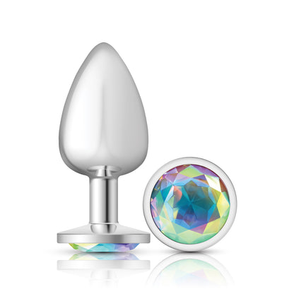 "Clear Iridescent Round Gem Silver Metal Plug - Lg VB-CC9116"