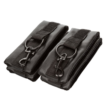 Hogtie BDSM Adjustable Padded Cuffs Set with Hog Tie Connector - Black