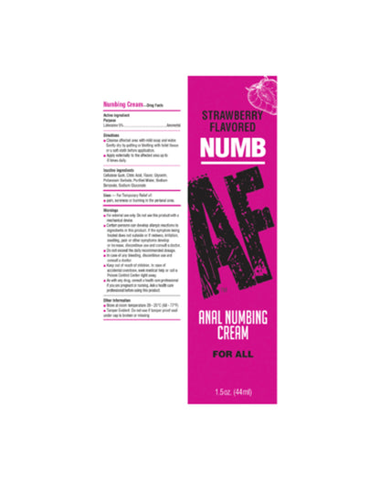 Numb AF Anal Desensitizer Cream - Strawberry Flavor 1.5oz Numbing Gel