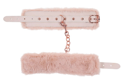 Peaches n Cream Plush Cuffs with Chain - Rose Gold Pink