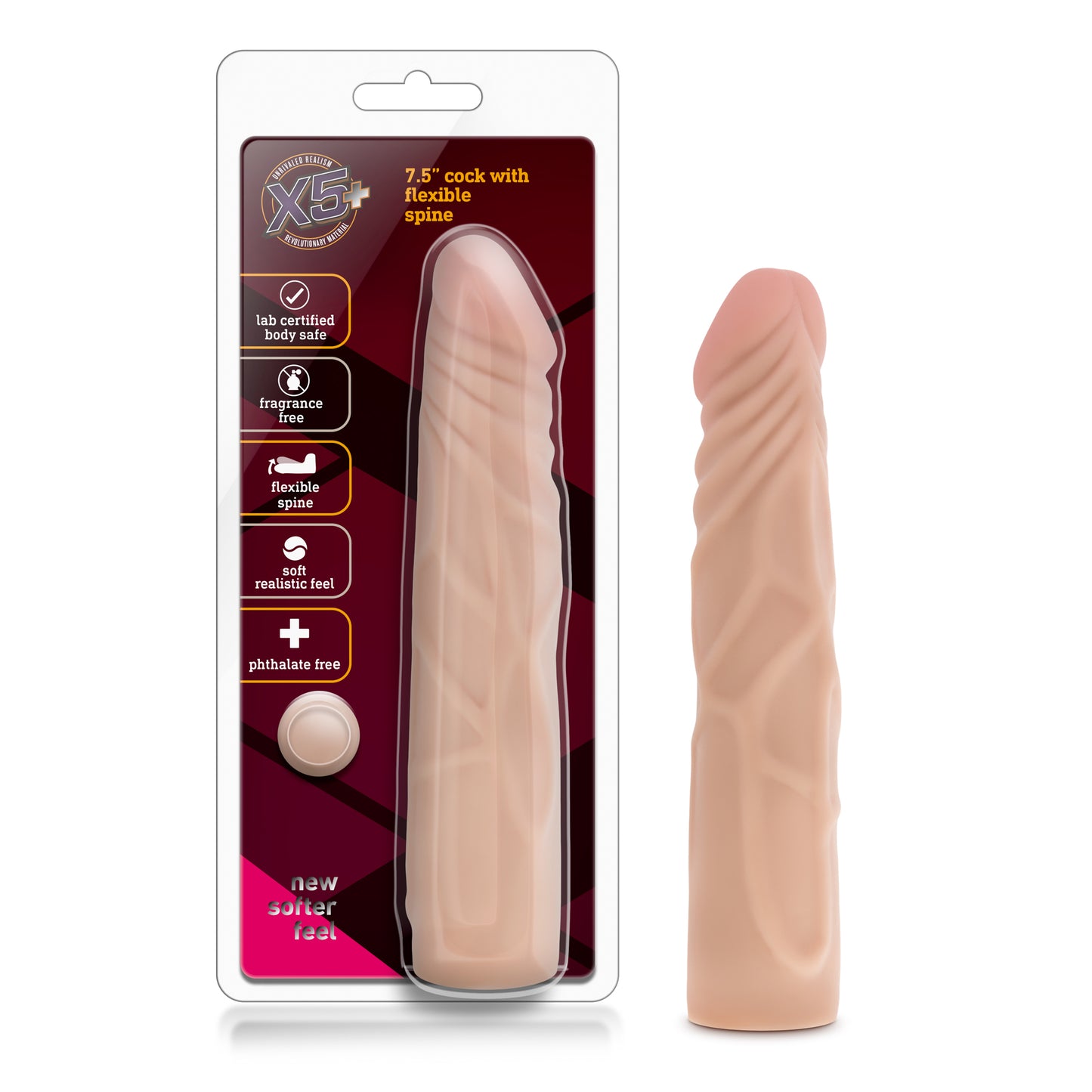 XS Plus Realistic Veined Flexible Dildo 7.5" Natural