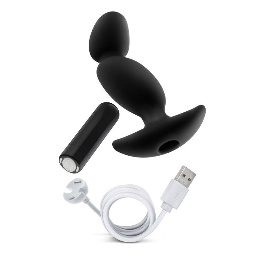Rechargeable Textured Vibrating Anal Plug with 10 Modes - Black