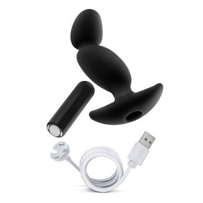 Rechargeable Textured Vibrating Anal Plug with 10 Modes - Black