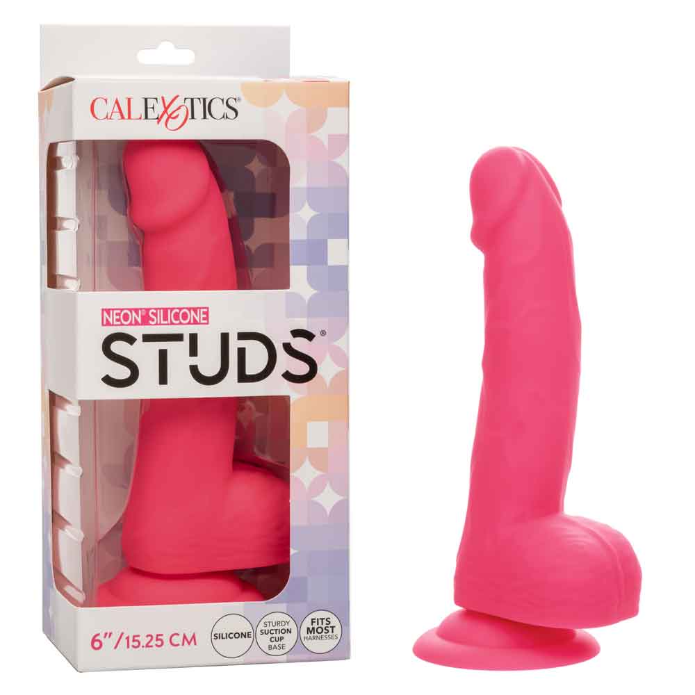 Neon Studs 6 Inch Flexible Silicone Suction Cup Dildo – Hot Pink