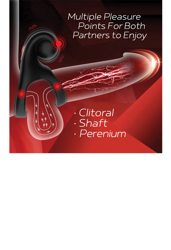 Rechargeable Couples Vibrating Cock Ring with Clitoral Stimulator - Black/Red