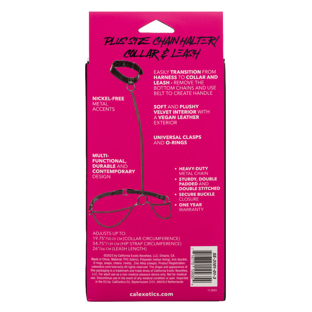 Euphoria Collection Plus Size Chain Halter Collar & Leash - Black