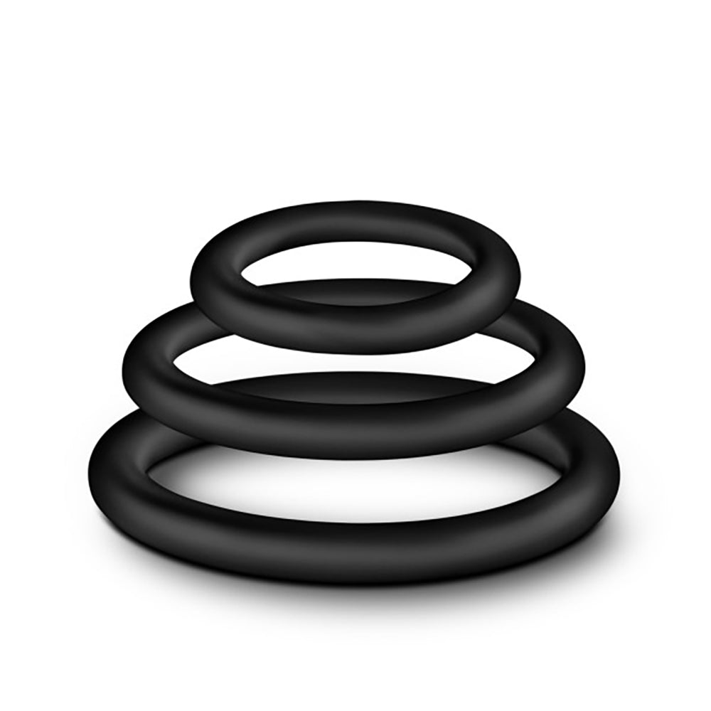Glow Silicone Cock Ring Set - 3 Sizes Erection Enhancer Kit, Stretchy & Boilable Black