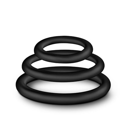 Glow Silicone Cock Ring Set - 3 Sizes Erection Enhancer Kit, Stretchy & Boilable Black