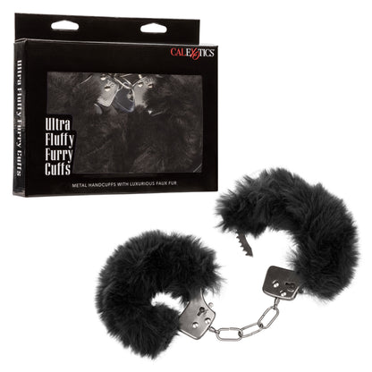 Ultra Fluffy Furry Wrist Cuffs - Adjustable Black BDSM Restraints with Quick-Release