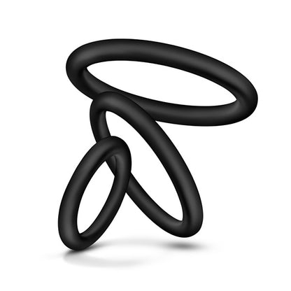 Glow Silicone Cock Ring Set - 3 Sizes Erection Enhancer Kit, Stretchy & Boilable Black