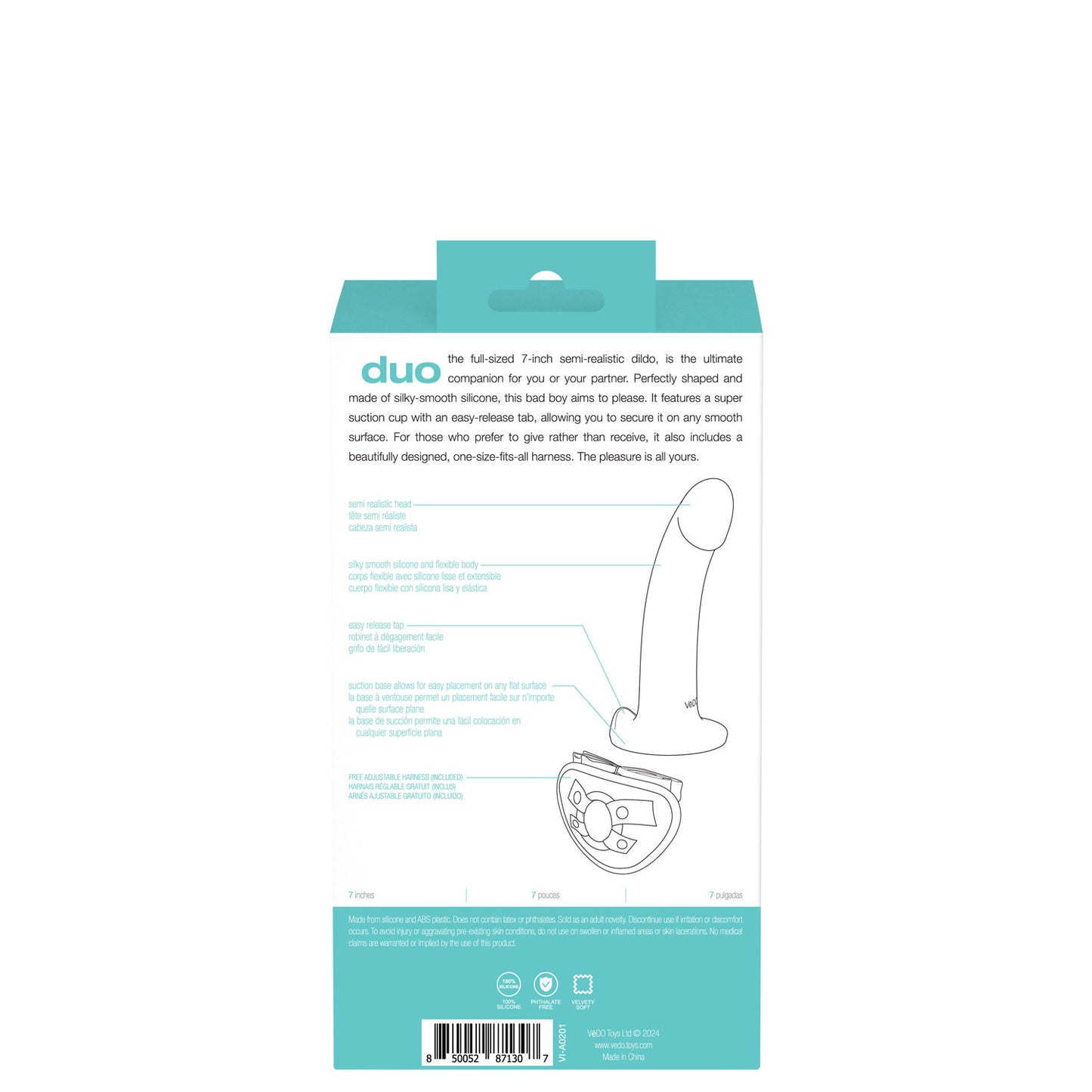 7 Inch Double Ended Strap-On Dildo with Harness - Turquoise/Black