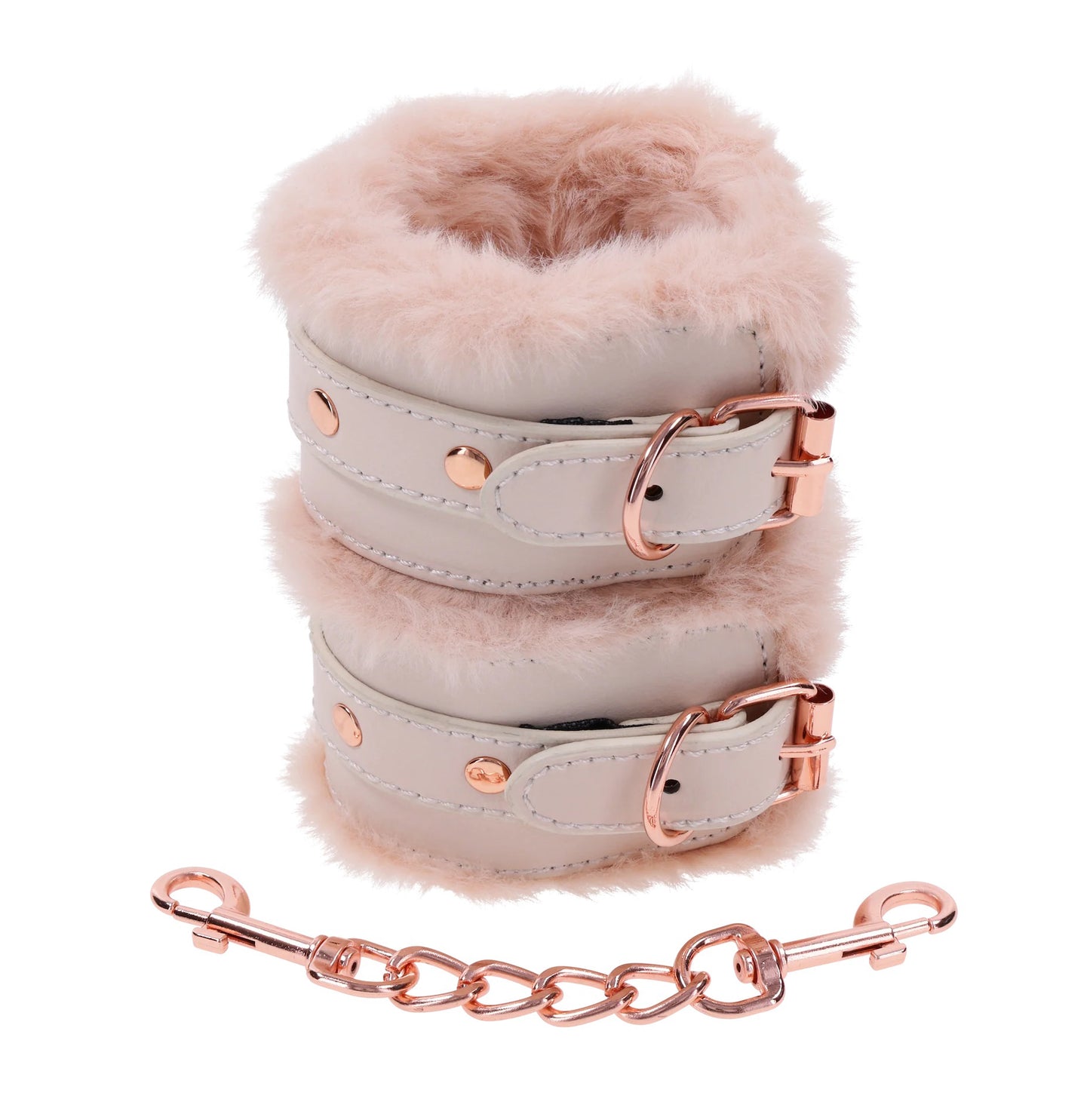 Peaches n Cream Plush Cuffs with Chain - Rose Gold Pink