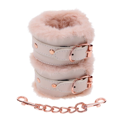 Peaches n Cream Plush Cuffs with Chain - Rose Gold Pink