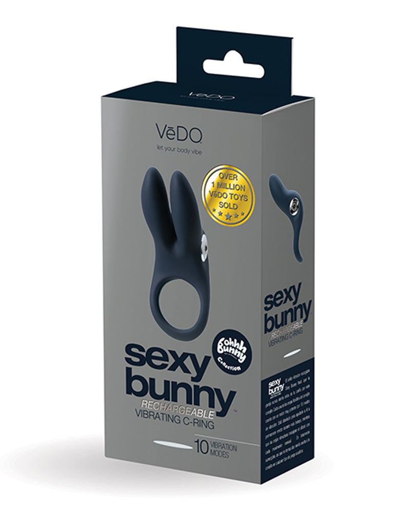 Rechargeable Sexy Bunny Rabbit Vibrating Cock Ring – Black Pearl