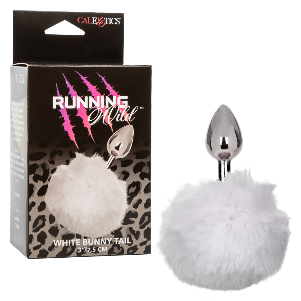 White Bunny Tail Butt Plug 2.5" Metal Probe Fluffy Tail Anal Plug