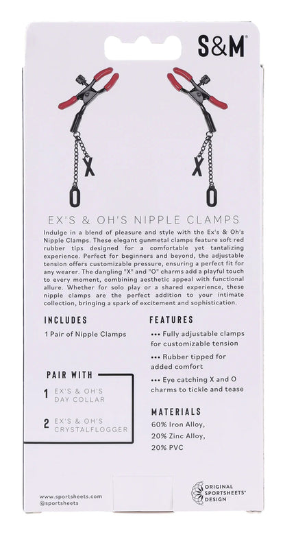 Ex's & Oh's Adjustable Nipple Clamps with X O Charms - Red