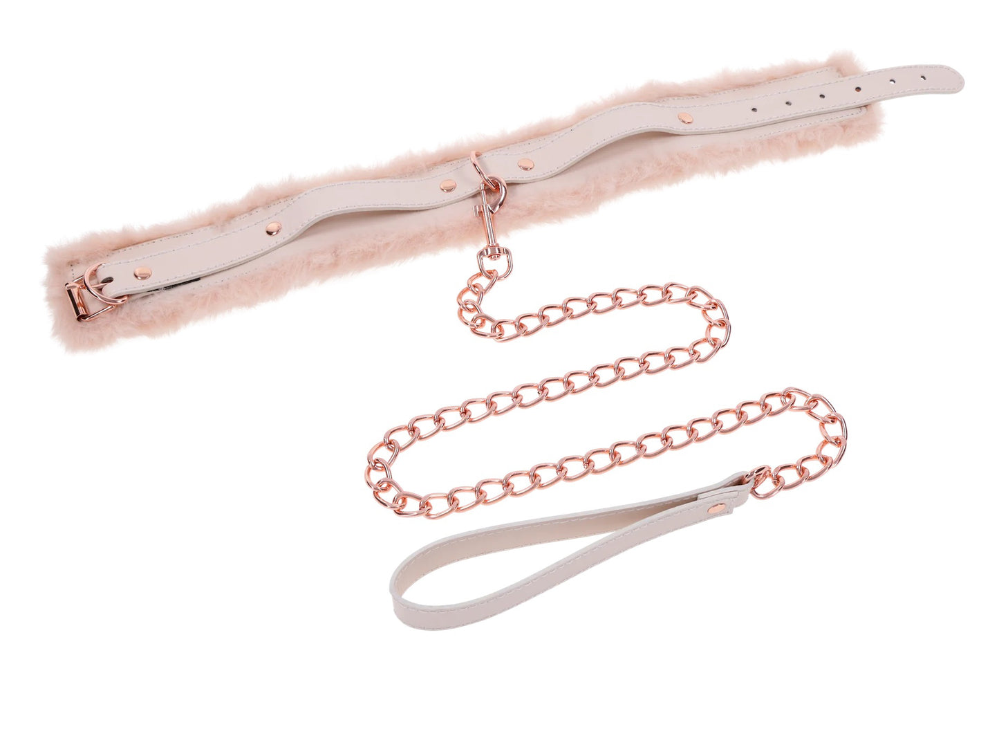 Peaches n Cream Vegan Collar and Leash - Rose Gold Pink Plush