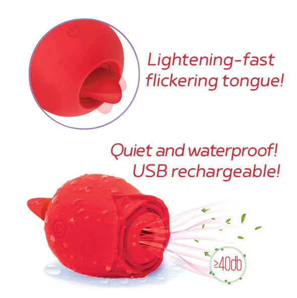 Wild Rose Sucking & Licking Clitoral Stimulator - Red Dual Air Pulse & Tongue Toy