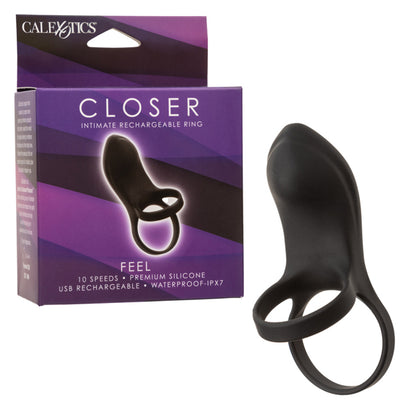 Rechargeable Vibrating Cock Ring with Bulb - Closer Intimate Ring Feel 10 Speeds Black