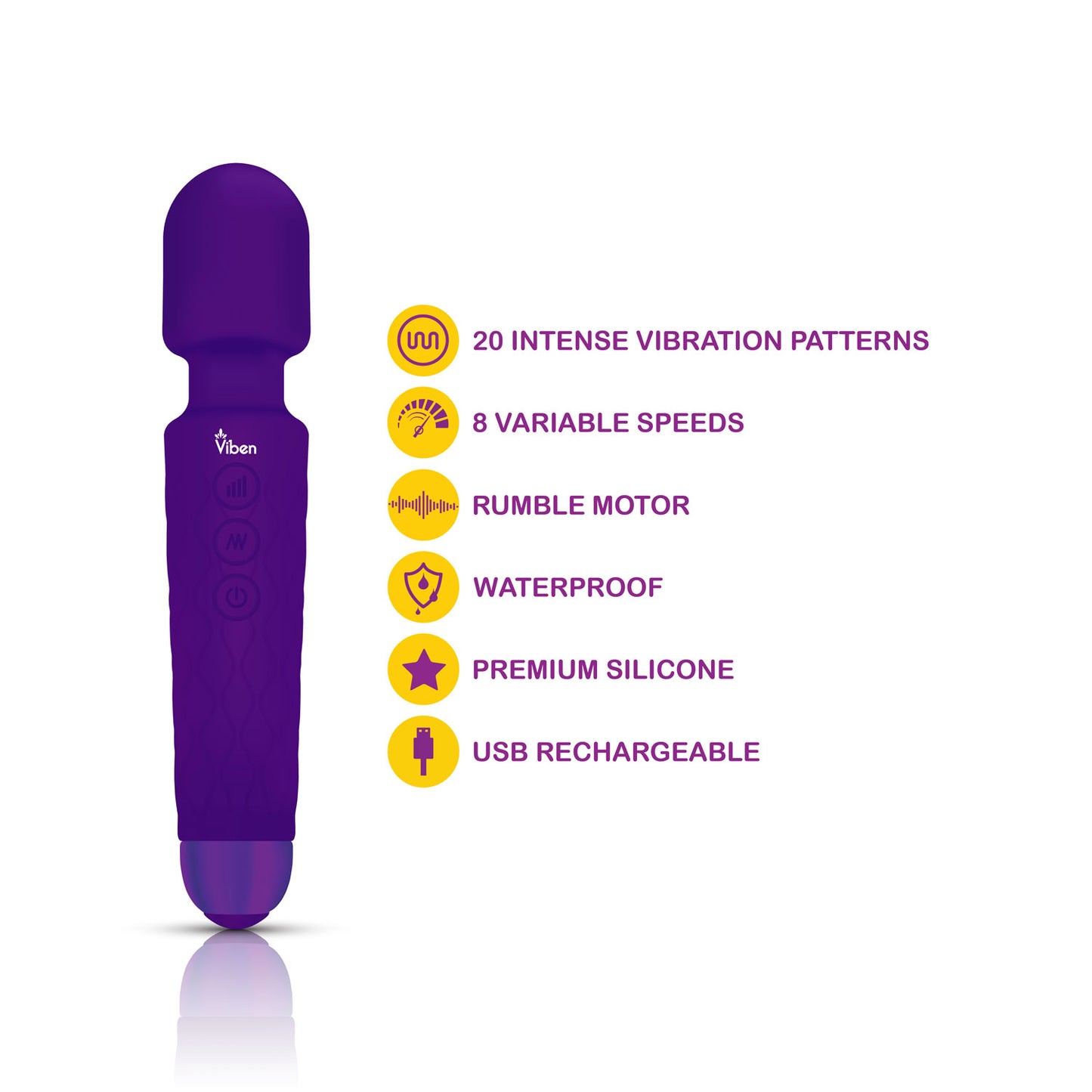 Tempest Rechargeable Mini Wand Vibrator 8 Speeds 20 Patterns 160 Combinations Purple