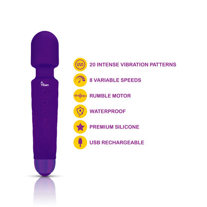 Tempest Rechargeable Mini Wand Vibrator 8 Speeds 20 Patterns 160 Combinations Purple