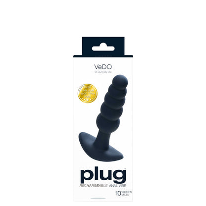 Rechargeable Vibrating Anal Plug with Beaded Design & 10 Modes - Black