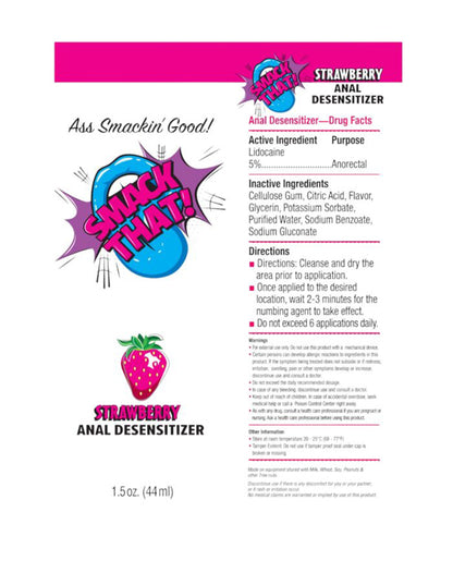 Smack That Anal Desensitizer Cream - Strawberry Flavor 1.5oz Numbing Gel