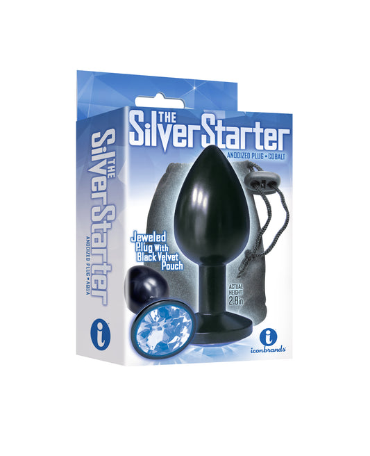 "The 9's the Silver Starter Anodized Bejeweled Stainless Steel Plug - Cobalt ICB2613-2"