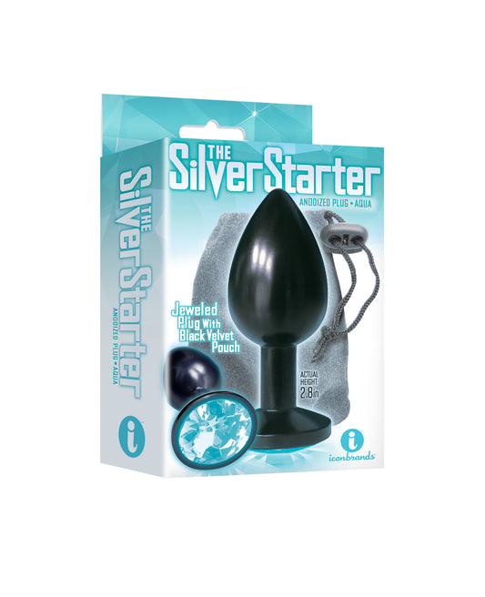 "The 9's the Silver Starter Anodized Bejeweled Stainless Steel Plug - Aqua ICB2614-2"