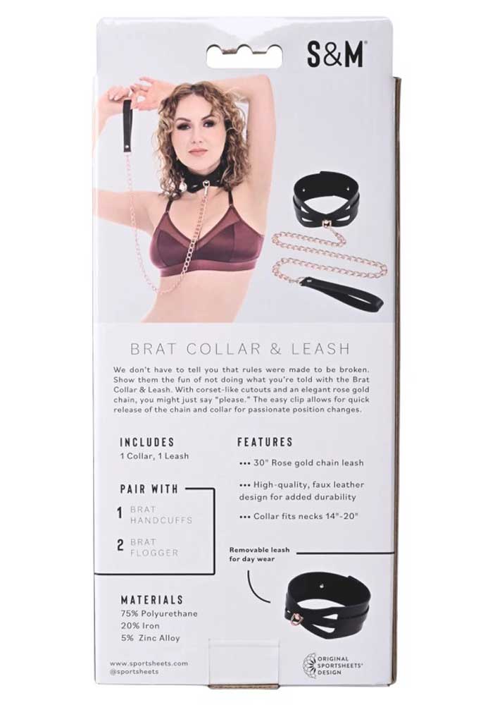Brat Rose Gold Chain Collar & Leash Set - Rose Gold/Black