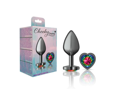 Rainbow Heart Gem Gunmetal Anal Plug Medium - Cheeky Charms