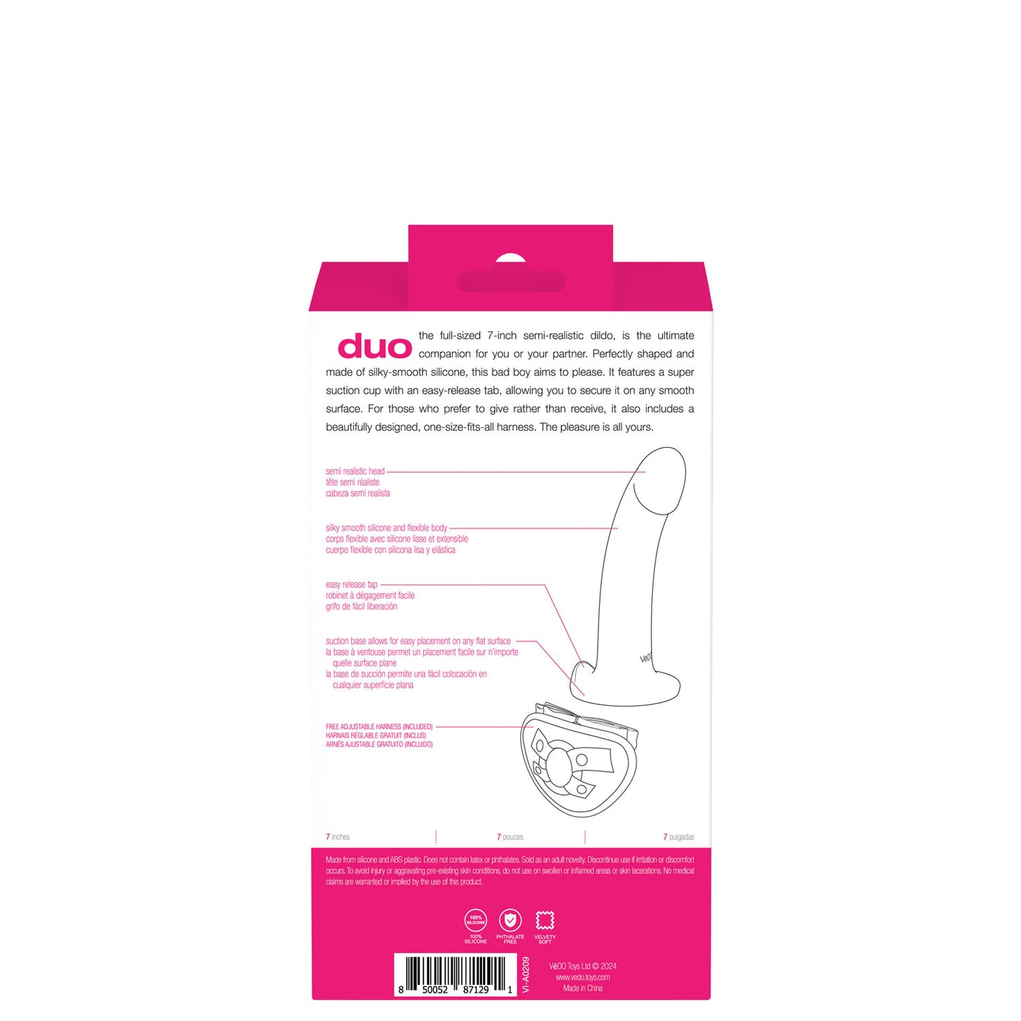7 Inch Double Ended Strap-On Dildo with Harness - Pink/Purple