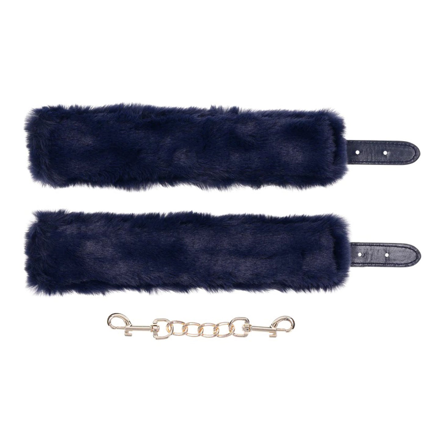 Luxury Faux Fur Handcuffs - Blue with Gold Hardware, Adjustable BDSM Restraints