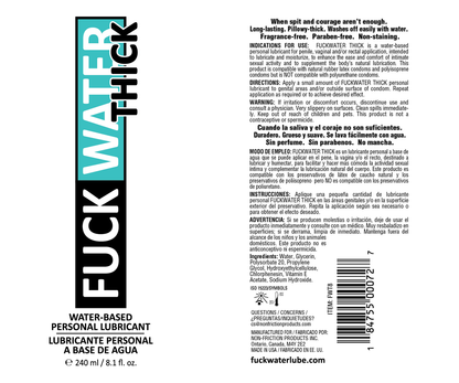 Fuck Water Thick - Extra Thick Water-Based Lubricant 8oz Clear & Cushioned