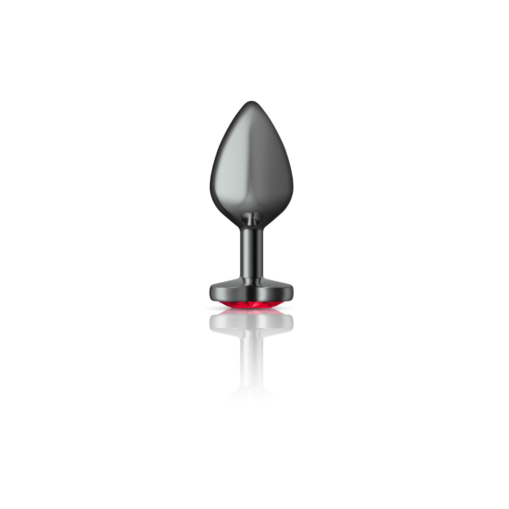 Medium Deep Red Heart Jeweled Butt Plug - Metal Anal Plug Temperature Play