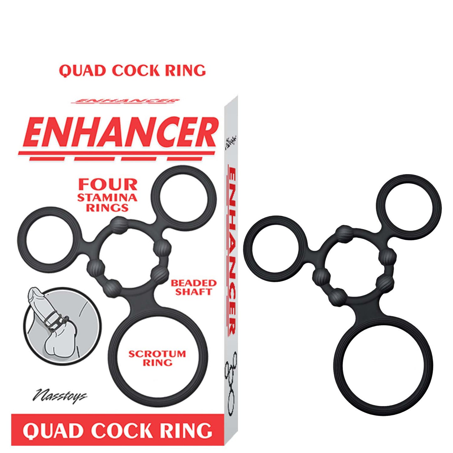 Quad Cock Ring Set for Men - 4 Textured Silicone Erection Enhancers Blac