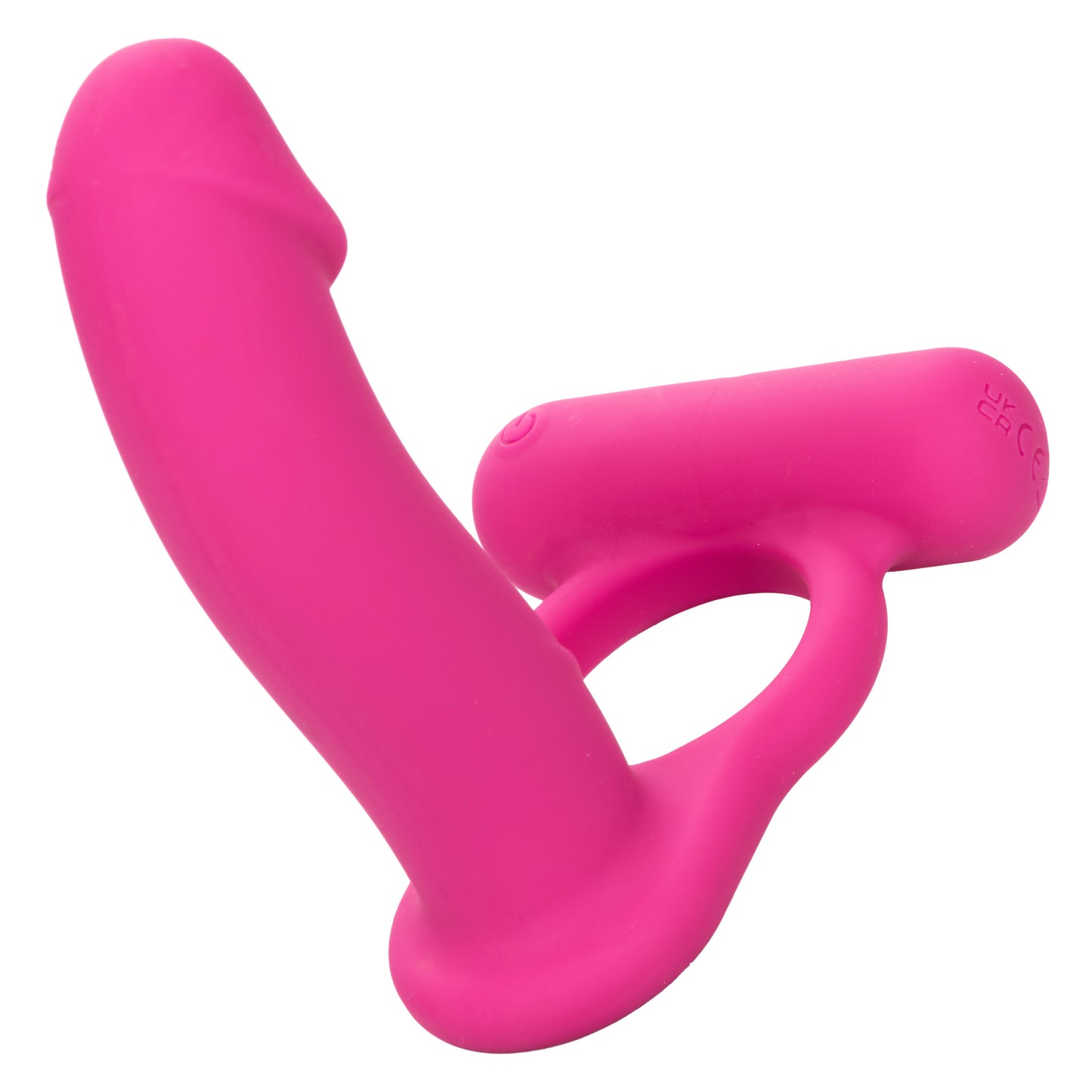 Rechargeable Double Penetration Vibrator - Silicone Cock Ring + Anal Probe, 12 Modes Pink