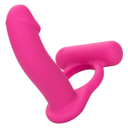 Rechargeable Double Penetration Vibrator - Silicone Cock Ring + Anal Probe, 12 Modes Pink