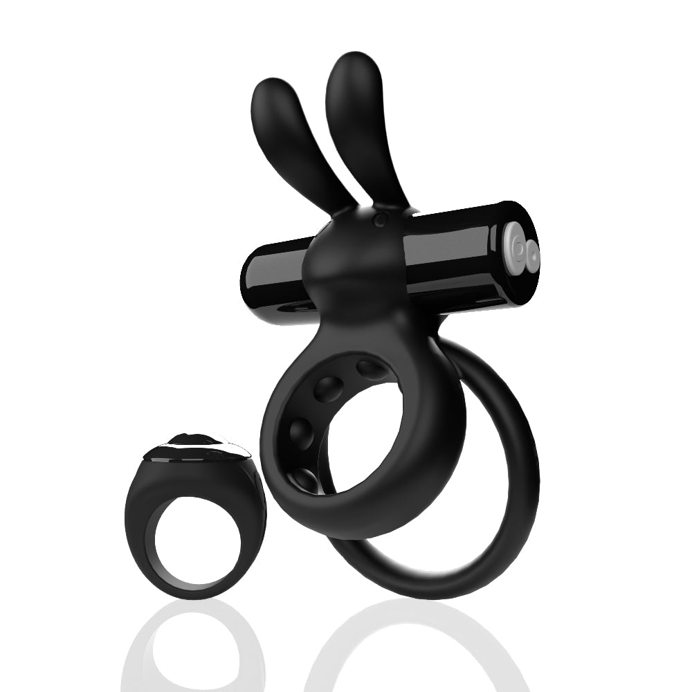 Rechargeable Rabbit Cock Ring with Remote – XL Black