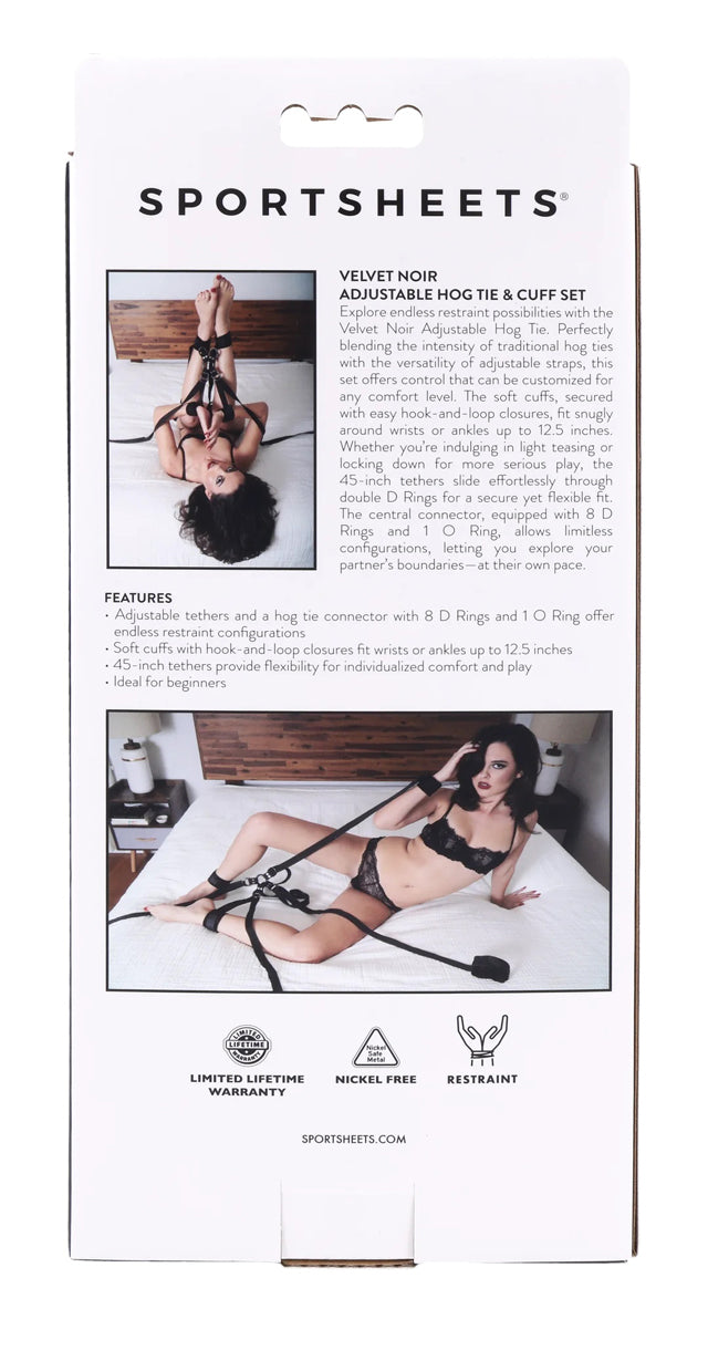 Velvet Noir Hogtie Set - Adjustable Vegan Leather with Cuffs