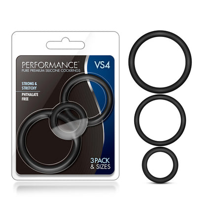 Glow Silicone Cock Ring Set - 3 Sizes Erection Enhancer Kit, Stretchy & Boilable Black
