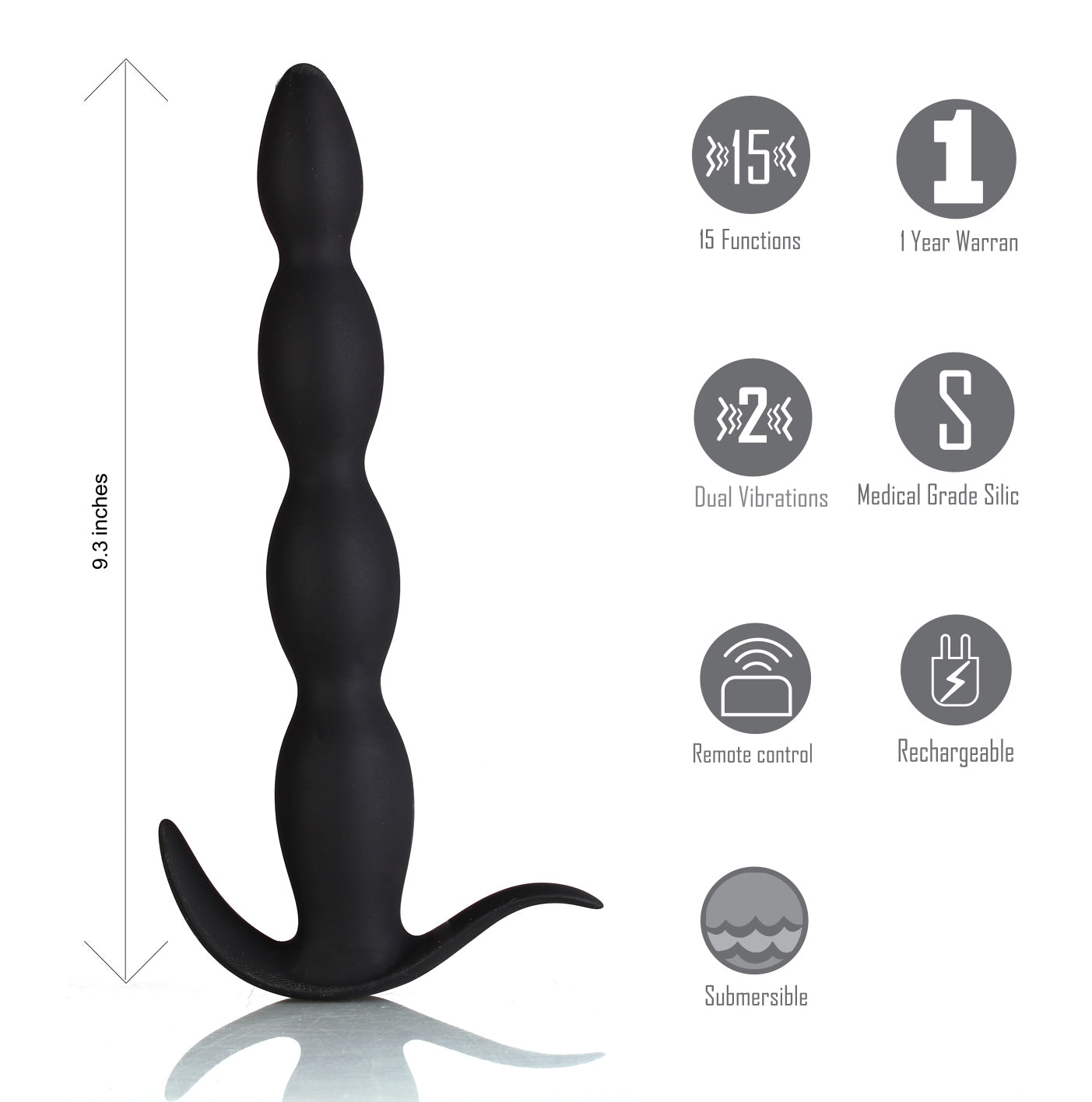 Remote Control Rechargeable Vibrating Anal Plug with Beaded Design - Black